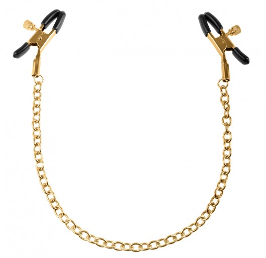 Чёрные с золотом зажимы на соски Gold Chain Nipple Clamps - Pipedream - купить с доставкой в Новороссийске