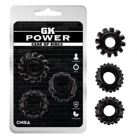 Набор из 3 черных эрекционных колец Gear Up Rings - Chisa - в Новороссийске купить с доставкой