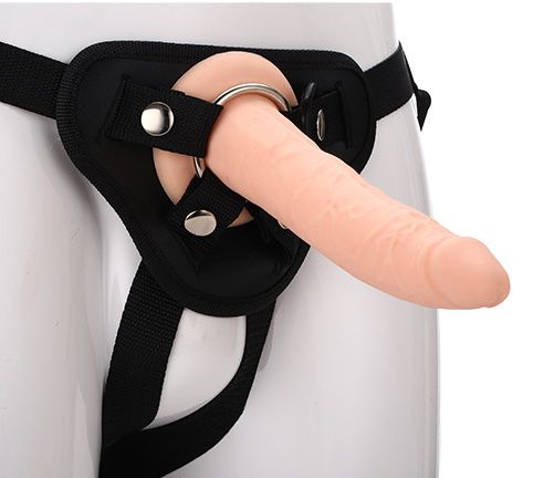 Телесный страпон на черных трусиках STRAP ON REAL DILDO - 20 см. - Dream Toys - купить с доставкой в Новороссийске