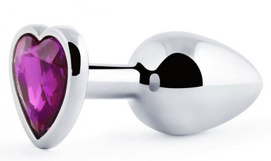 Серебристая анальная пробка с фиолетовым кристаллом-сердечком - 8 см. - Anal Jewelry Plug - купить с доставкой в Новороссийске