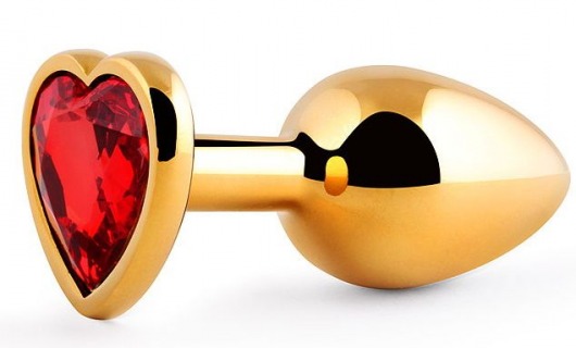 Золотистая анальная пробка с красным стразом-сердечком - 8 см. - Anal Jewelry Plug - купить с доставкой в Новороссийске