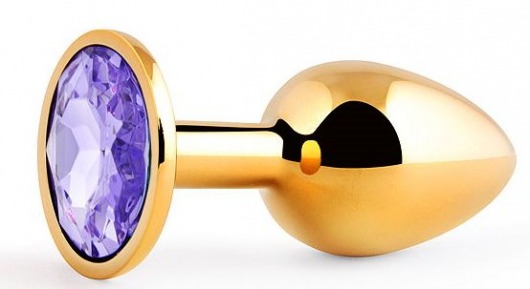 Золотистая анальная пробка с фиолетовым стразом - 7,2 см. - Anal Jewelry Plug - купить с доставкой в Новороссийске
