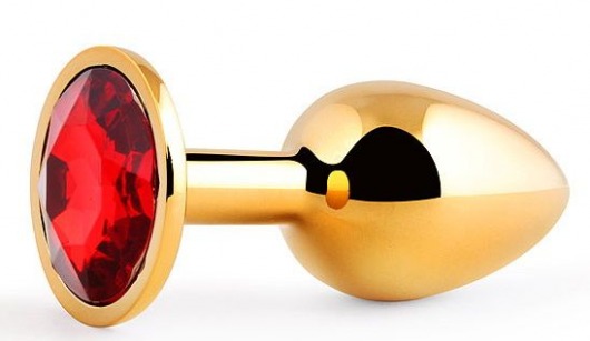 Золотистая анальная пробка с красным стразом - 7,2 см. - Anal Jewelry Plug - купить с доставкой в Новороссийске