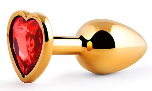 Золотистая анальная пробка с красным стразом-сердечком - 7 см. - Anal Jewelry Plug - купить с доставкой в Новороссийске