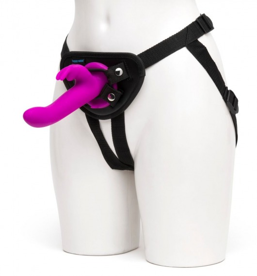 Лиловый страпон Rechargeable Vibrating Strap-On Harness Set - 17,6 см. - Happy Rabbit - купить с доставкой в Новороссийске