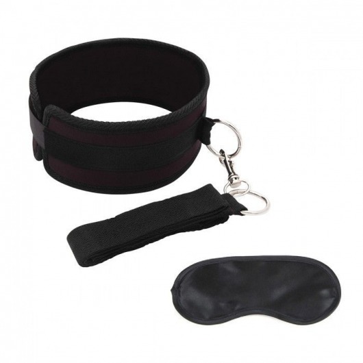 Черный ошейник с длинным поводком Collar and Leash Set - Lux Fetish - купить с доставкой в Новороссийске
