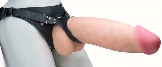 Телесный реалистичный фаллоимитатор на черных трусиках Real Big Strap-On - 34,5 см. - LOVETOY (А-Полимер) - купить с доставкой в Новороссийске