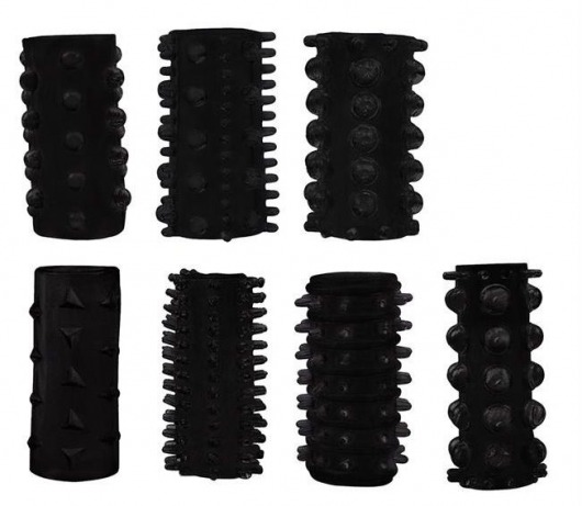 Набор из 7 черных насадок PENIS SLEEVES SET - Dream Toys - в Новороссийске купить с доставкой