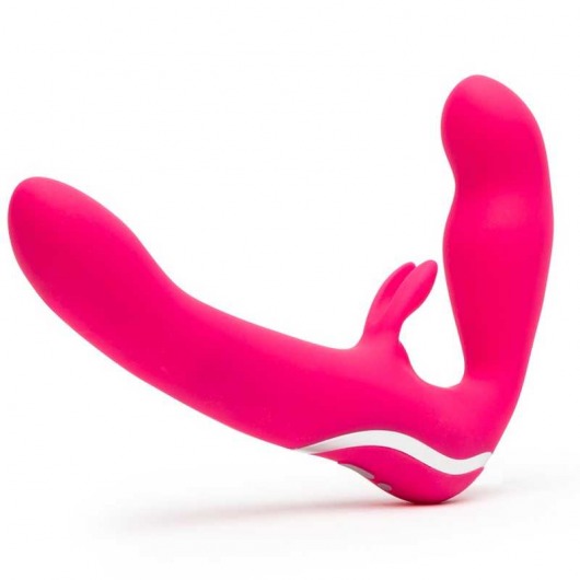 Ярко-розовый безремневой страпон Rechargeable Vibrating Strapless Strap-On - Happy Rabbit - купить с доставкой в Новороссийске