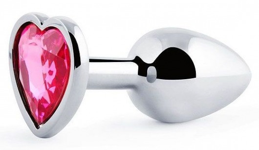 Серебристая анальная пробка с малиновым кристаллом-сердечком - 7 см. - Anal Jewelry Plug - купить с доставкой в Новороссийске