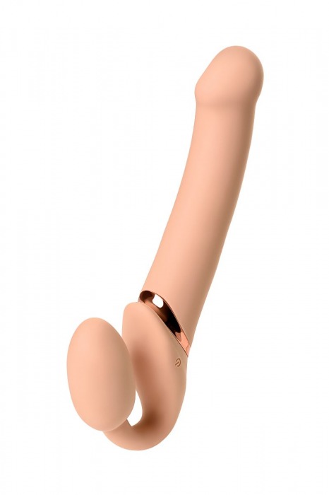 Телесный безремневой вибрострапон Vibrating Bendable Strap-On L - Strap-on-me - купить с доставкой в Новороссийске
