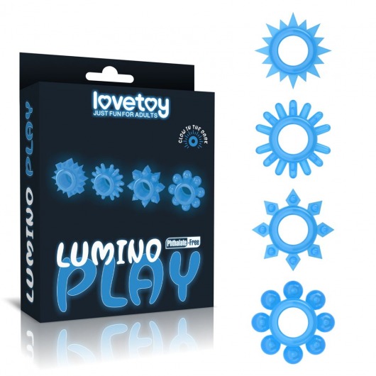 Набор из 4 голубых, светящихся в темноте эрекционных колец Lumino Play - Lovetoy - в Новороссийске купить с доставкой