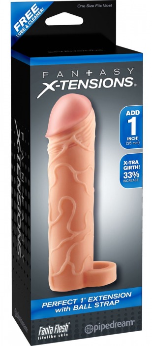 Телесная насадка с кольцом Perfect 1 Extension with Ball Strap - 17 см. - Pipedream - в Новороссийске купить с доставкой
