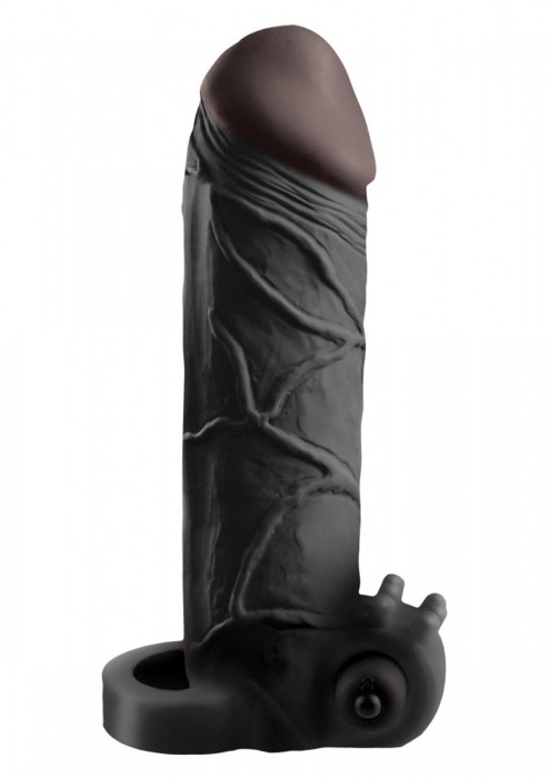 Чёрная вибронасадка с кольцом Vibrating Real Feel 2 Extension - 16 см. - Pipedream - в Новороссийске купить с доставкой