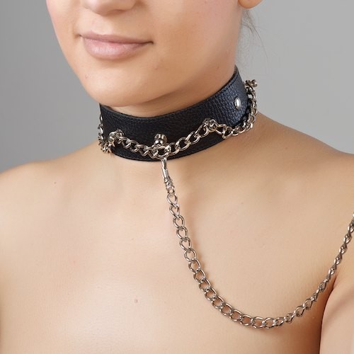 Чёрный ошейник из натуральной кожи - Sitabella - купить с доставкой в Новороссийске