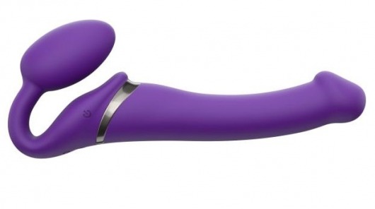 Фиолетовый безремневой вибрострапон Vibrating Bendable Strap-On - size L - Strap-on-me - купить с доставкой в Новороссийске