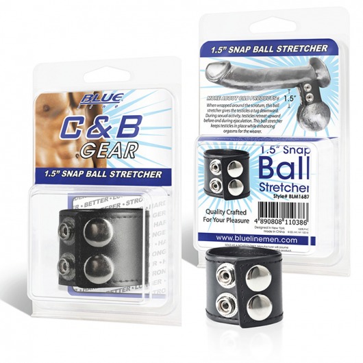 Хомут-утяжка для мошонки из искусственной кожи на клепках SNAP BALL STRETCHER - BlueLine - купить с доставкой в Новороссийске