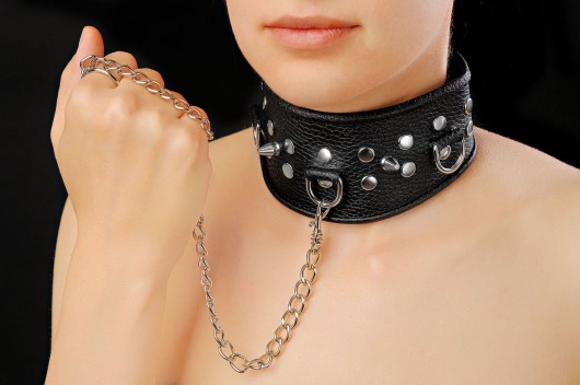 Чёрный ошейник из кожи - Sitabella - купить с доставкой в Новороссийске