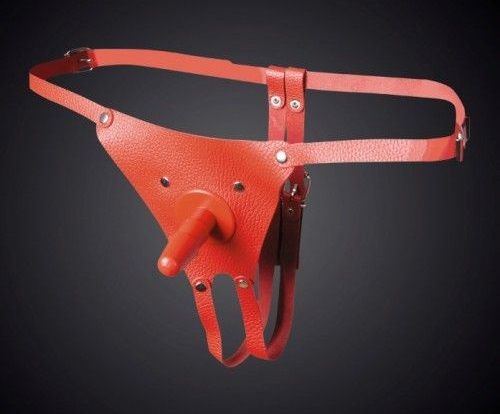 Красные кожаные универсальные трусики со штырьком для насадок - Sitabella - купить с доставкой в Новороссийске