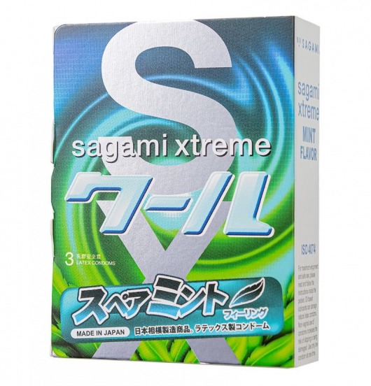 Презервативы Sagami Xtreme Mint с ароматом мяты - 3 шт. - Sagami - купить с доставкой в Новороссийске