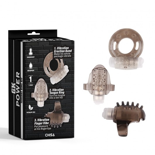 Набор из 3 дымчатых эрекционных колец с вибрацией Teasers Ring Kit - Chisa - в Новороссийске купить с доставкой