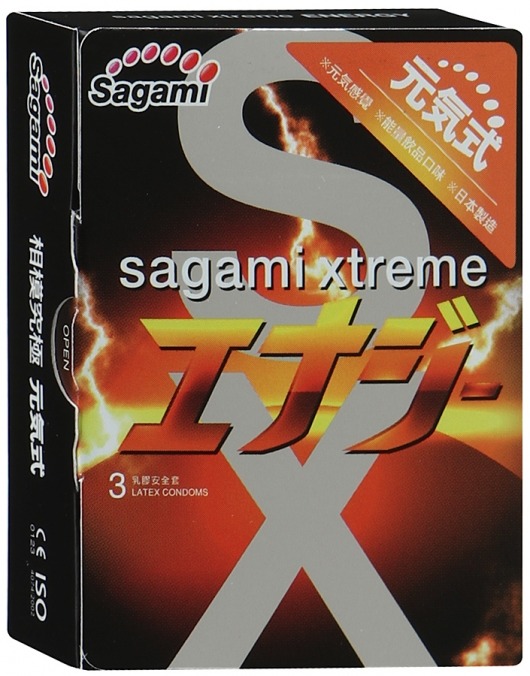 Презервативы Sagami Xtreme ENERGY с ароматом энергетика - 3 шт. - Sagami - купить с доставкой в Новороссийске