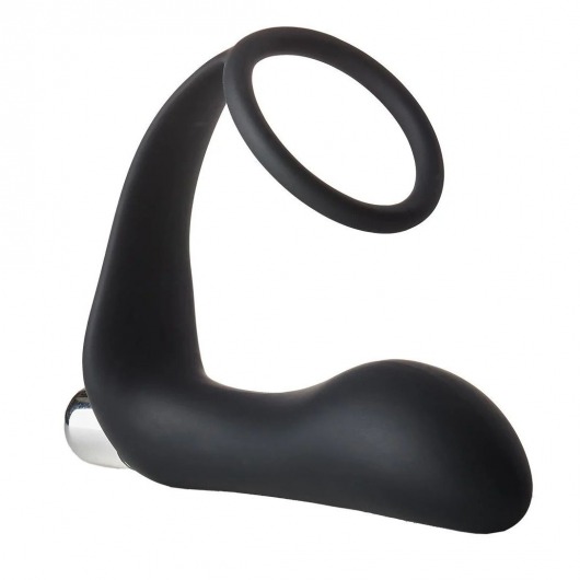 Черное эрекционное кольцо с вибропробкой Vibrating Anal Plug With Cockring - Dream Toys - в Новороссийске купить с доставкой
