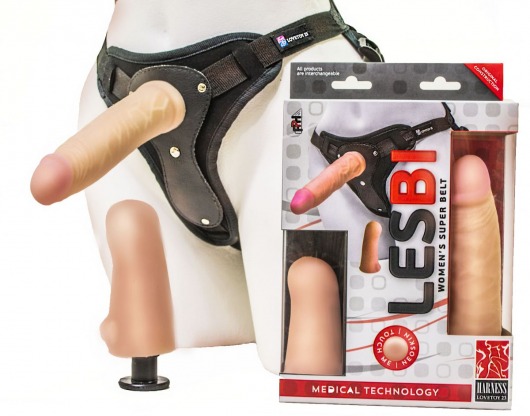 Телесный страпон Harness LESBI с вагинальной пробкой - 16,5 см. - LOVETOY (А-Полимер) - купить с доставкой в Новороссийске