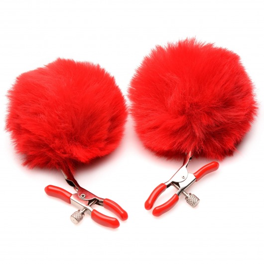 Красные зажимы на соски с помпонами Pom Pom - XR Brands - купить с доставкой в Новороссийске