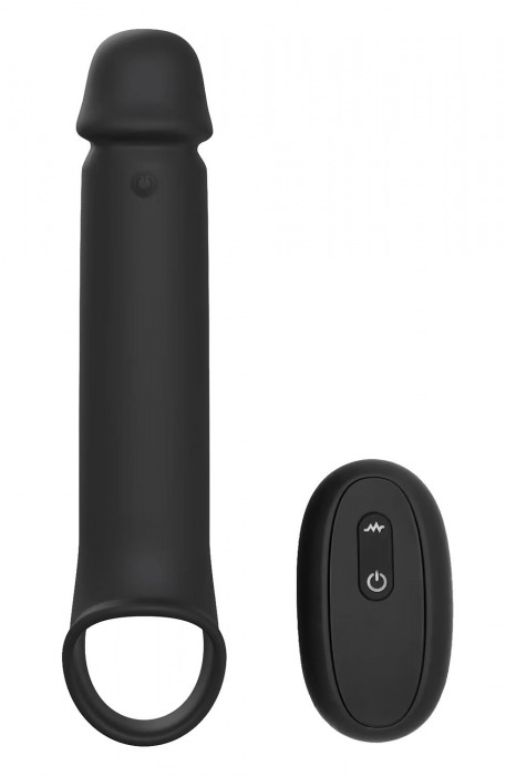 Черная насадка-удлинитель с вибрацией Vibrating Extender With Remote - Dream Toys - в Новороссийске купить с доставкой