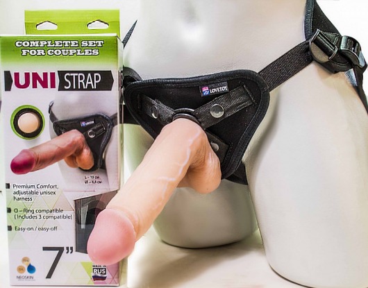 Страпон-унисекс с двумя насадками UNI strap 7  Harness - 19 и 16 см. - LOVETOY (А-Полимер) - купить с доставкой в Новороссийске