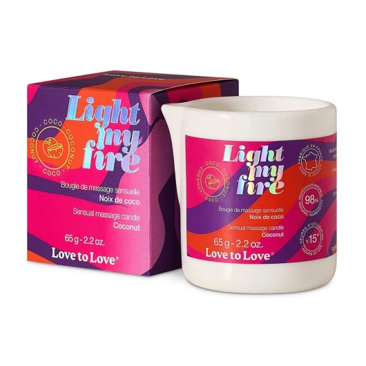 Массажная свеча Light My Fire Coconut с ароматом кокоса - 65 гр. - Love to Love - купить с доставкой в Новороссийске