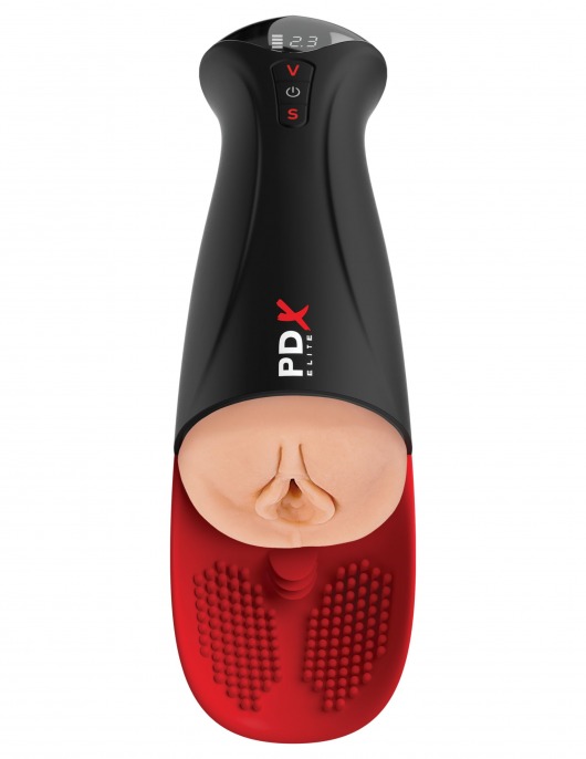 Телесный мастурбатор-вагина в черной колбе с вибрацией Fuck-O-Matic Pro XL - Pipedream - в Новороссийске купить с доставкой
