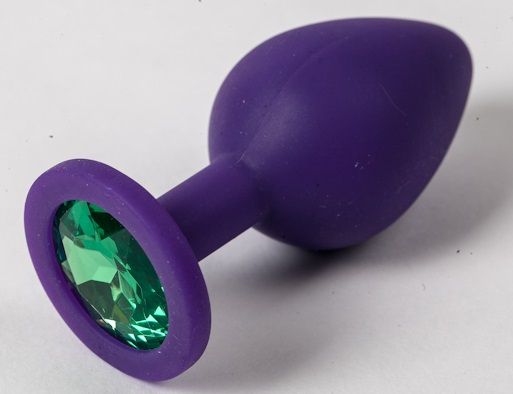 Фиолетовая силиконовая пробка с зеленым кристаллом - 9,5 см. - 4sexdreaM - купить с доставкой в Новороссийске