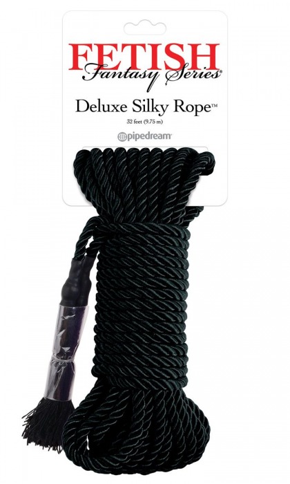 Черная веревка для фиксации Deluxe Silky Rope - 9,75 м. - Pipedream - купить с доставкой в Новороссийске