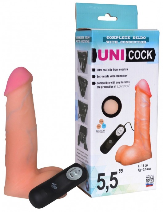 Фаллическая насадка Харнесс UNICOCK 5,5  с вибрацией - 17 см. - LOVETOY (А-Полимер) - купить с доставкой в Новороссийске