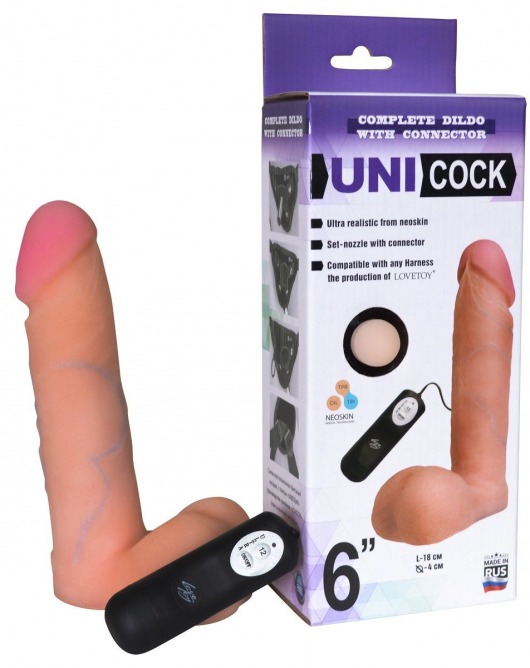 Фаллическая насадка Харнесс UNICOCK 6  с вибрацией - 18 см. - LOVETOY (А-Полимер) - купить с доставкой в Новороссийске
