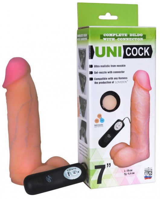 Фаллическая насадка Харнесс UNICOCK 7  с вибрацией - 19 см. - LOVETOY (А-Полимер) - купить с доставкой в Новороссийске