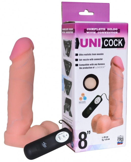 Фаллическая насадка Харнесс UNICOCK 8  с вибрацией - 20 см. - LOVETOY (А-Полимер) - купить с доставкой в Новороссийске
