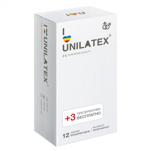 Разноцветные ароматизированные презервативы Unilatex Multifruit  - 12 шт. + 3 шт. в подарок - Unilatex - купить с доставкой в Новороссийске
