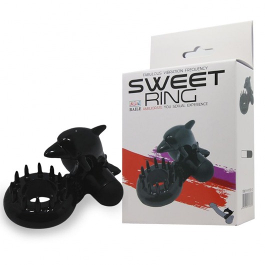 Чёрное эрекционное виброкольцо Sweet Ring с дельфинчиком - Baile - в Новороссийске купить с доставкой