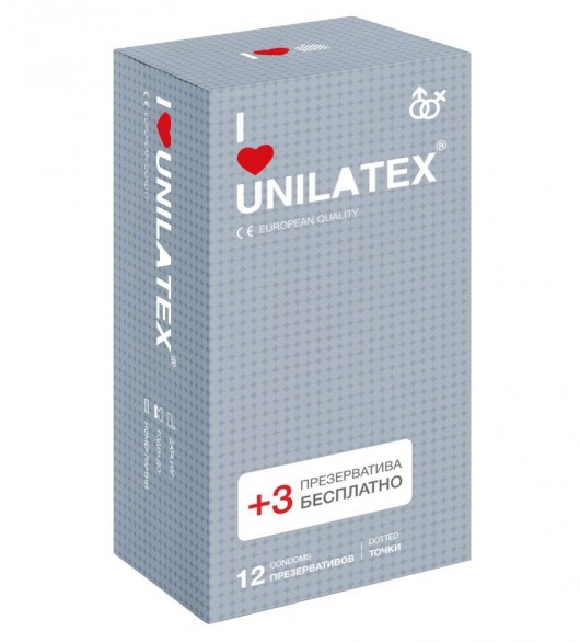 Презервативы с точками Unilatex Dotted - 12 шт. + 3 шт. в подарок - Unilatex - купить с доставкой в Новороссийске
