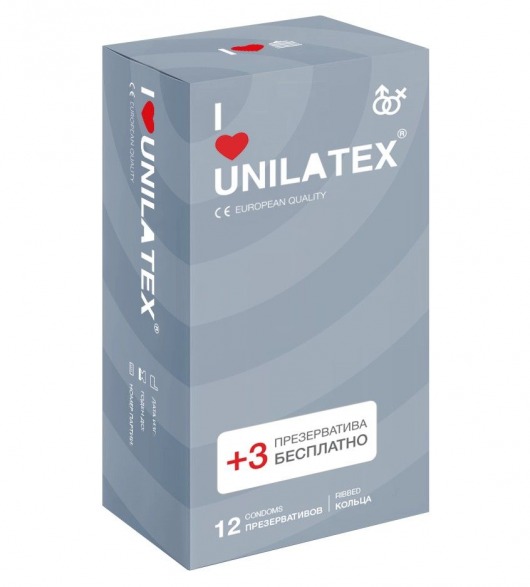 Презервативы с рёбрами Unilatex Ribbed - 12 шт. + 3 шт. в подарок - Unilatex - купить с доставкой в Новороссийске