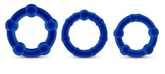 Набор из 3 синих эрекционных колец Stay Hard Beaded Cockrings - Blush Novelties - в Новороссийске купить с доставкой