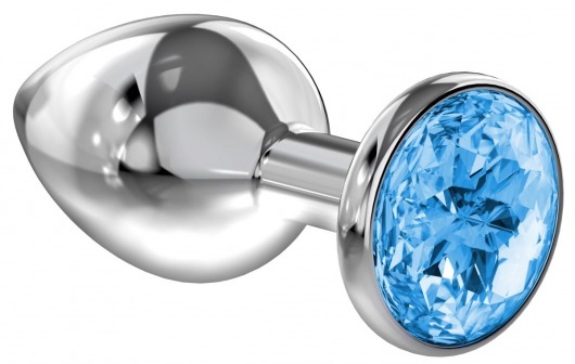 Большая серебристая анальная пробка Diamond Light blue Sparkle Large с голубым кристаллом - 8 см. - Lola Games - купить с доставкой в Новороссийске