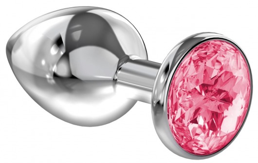 Большая серебристая анальная пробка Diamond Pink Sparkle Large с розовым кристаллом - 8 см. - Lola Games - купить с доставкой в Новороссийске
