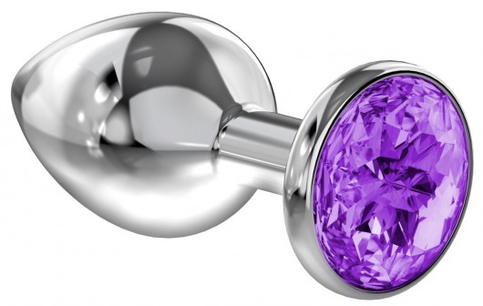 Большая серебристая анальная пробка Diamond Purple Sparkle Large с фиолетовым кристаллом - 8 см. - Lola Games - купить с доставкой в Новороссийске