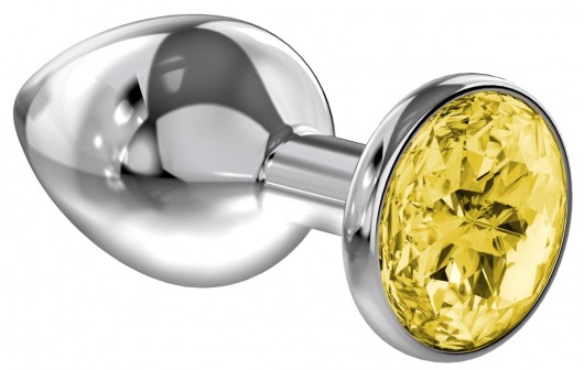 Большая серебристая анальная пробка Diamond Yellow Sparkle Large с жёлтым кристаллом - 8 см. - Lola Games - купить с доставкой в Новороссийске