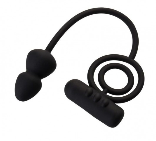 Чёрное эрекционное кольцо с вибропулькой и анальным хвостом - Erotist Adult Toys - в Новороссийске купить с доставкой