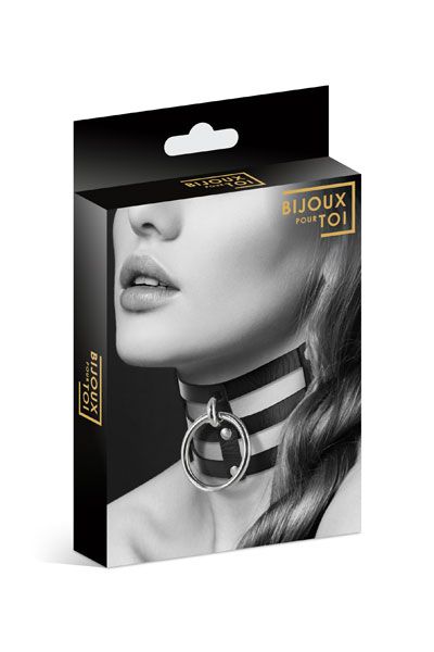Чёрный тройной чокер с большим кольцом - Bijoux Pour Toi - купить с доставкой в Новороссийске